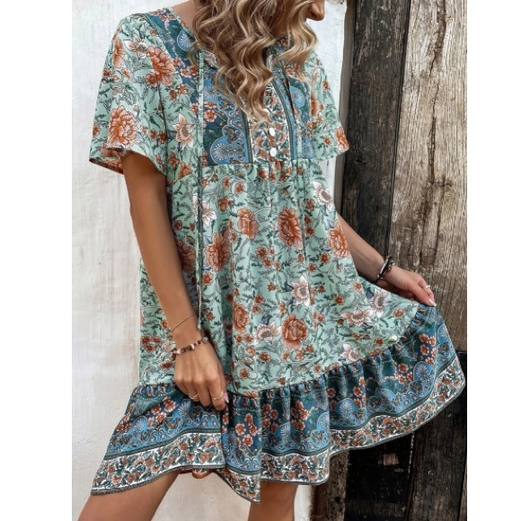 Boho floral print mini dress - Picture 3 of 12
